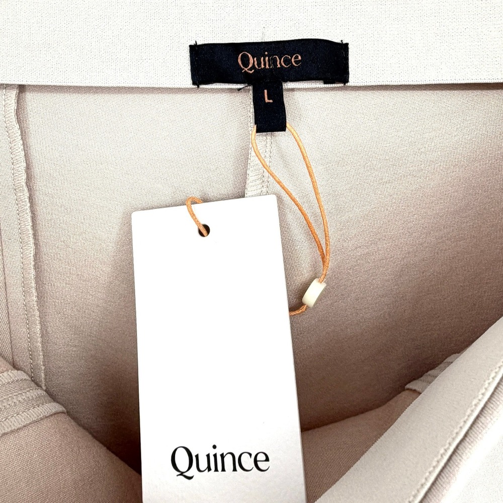 NWT Quince Ultra-Stretch Ponte Pintuck Ankle Pant Ecru Beige Slim Trousers L - Picture 3 of 16
